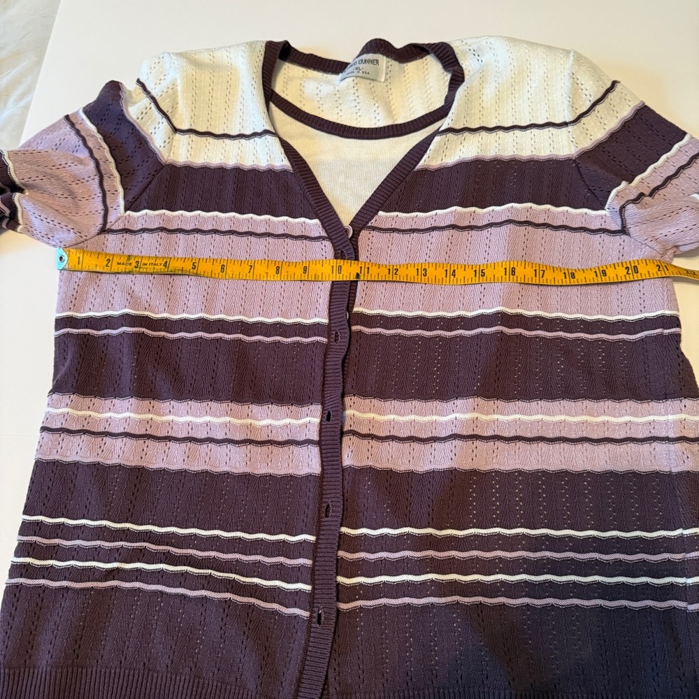Alfred Dunner Women’s Size XL Faux Twinset Sweater Purple White Striped Cardigan - Picture 6 of 7